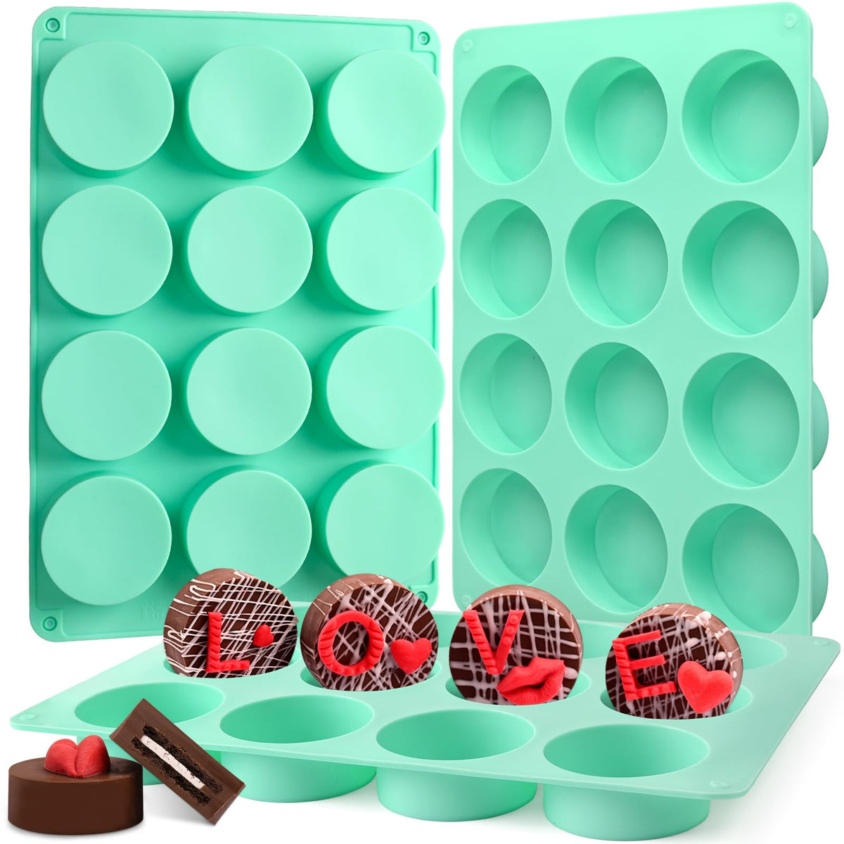 Actvty Round Chocolate Cookie Molds, New Size 12-Cavity Cylinder Chocolate Cover Cookie Silicone Molds for Candy Mini Cakes Jelly Baking（2 Pack）