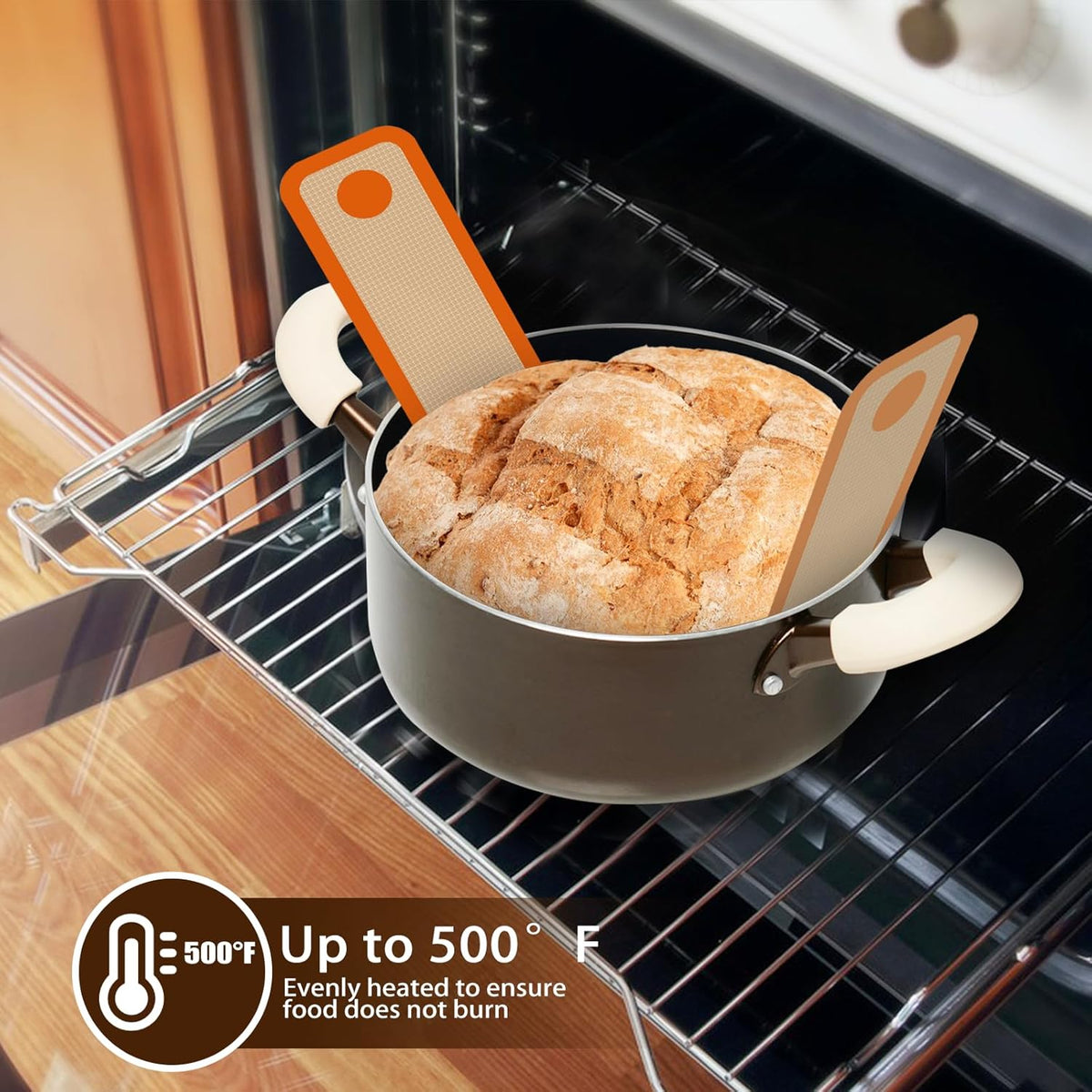 Silicone Bread Sling for Dutch Oven, Non-Stick & Easy to Clean Bread Baking Mat Set, 2 Pcs Reusable Bread Sling with Long Handle to Transfer Sourdough