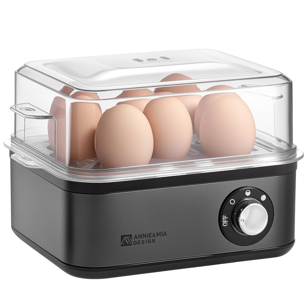 Annie & Mia Design Electric Egg Cooker, Stainless Steel 8 Egg Capacity egg boiler, 500W, Hard, Medium, Soft Boiled Egg Poacher, egg steamer, Multi-function, Knob Controled Auto Shut-Off Function
