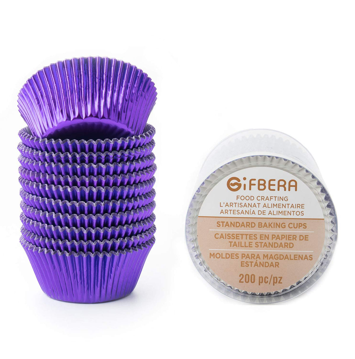 Gifbera White Metallic Foil Cupcake Liners Standard Size Baking Cups, 200-Count