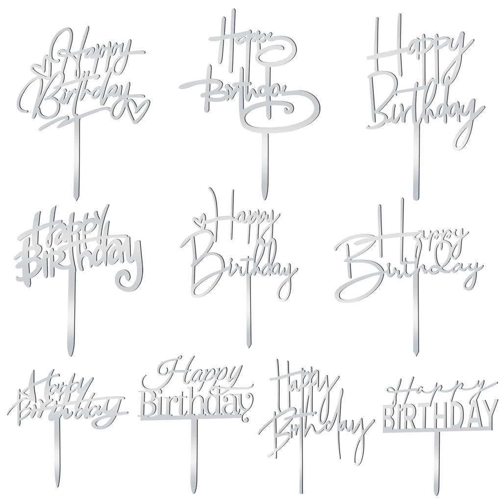 10 PCS Black Happy Birthday Cake Topper Acrylic Cupcake Topper A Series of Birthday Cake Supplies Decorations