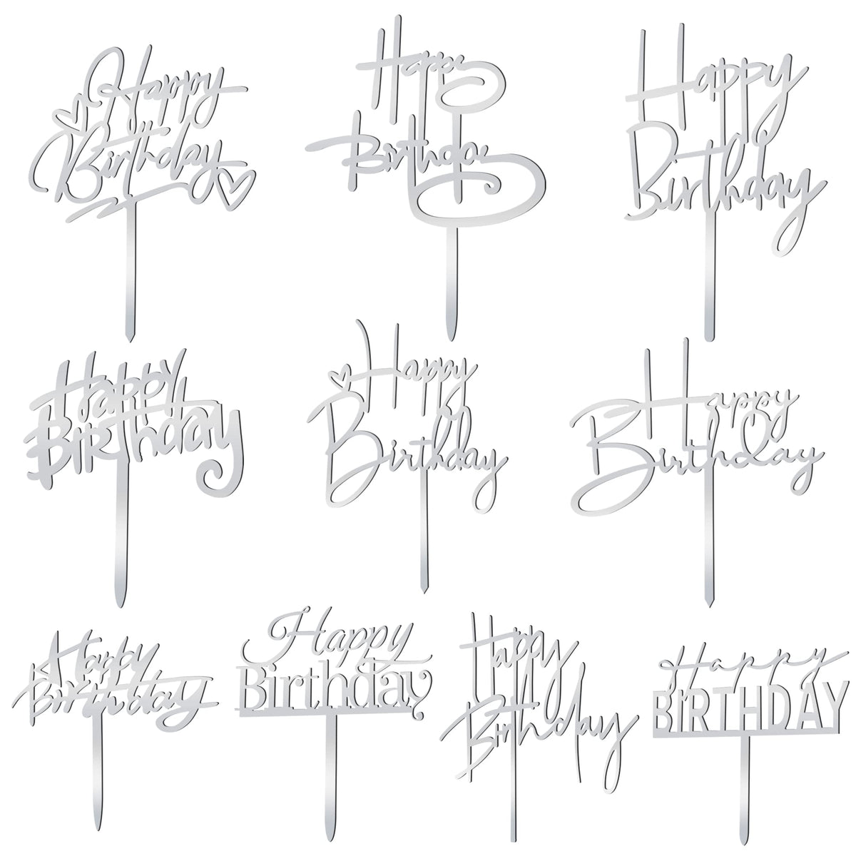 10 PCS Black Happy Birthday Cake Topper Acrylic Cupcake Topper A Series of Birthday Cake Supplies Decorations
