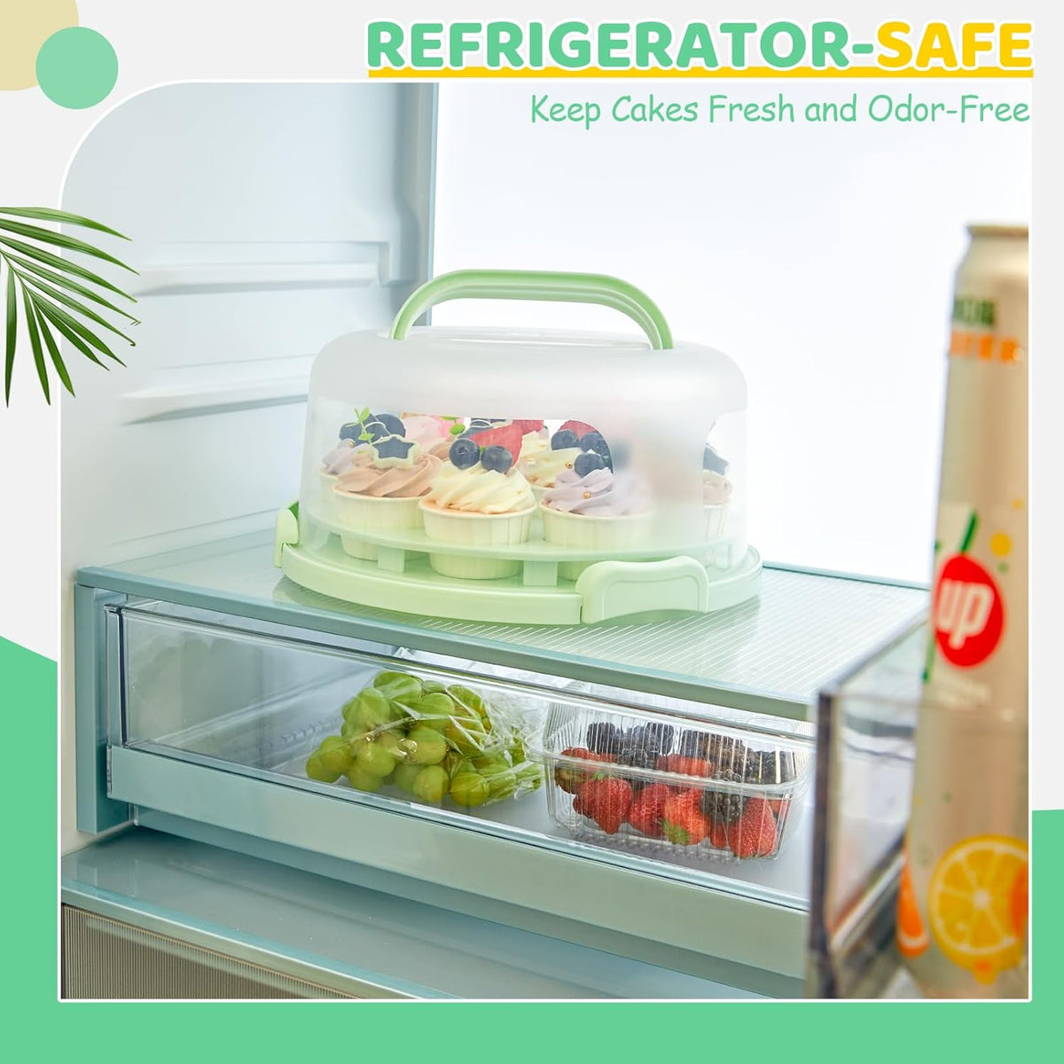 Ohuhu Cake Carrier with Lid and Handle, BPA-Free Cake Containers Cake Holder for 10 inch Cake with 2 Handles Cupcake Carrier - Plastic Cover Two Sided Base for Transport Pies Nuts Fruit Perfect Gifts