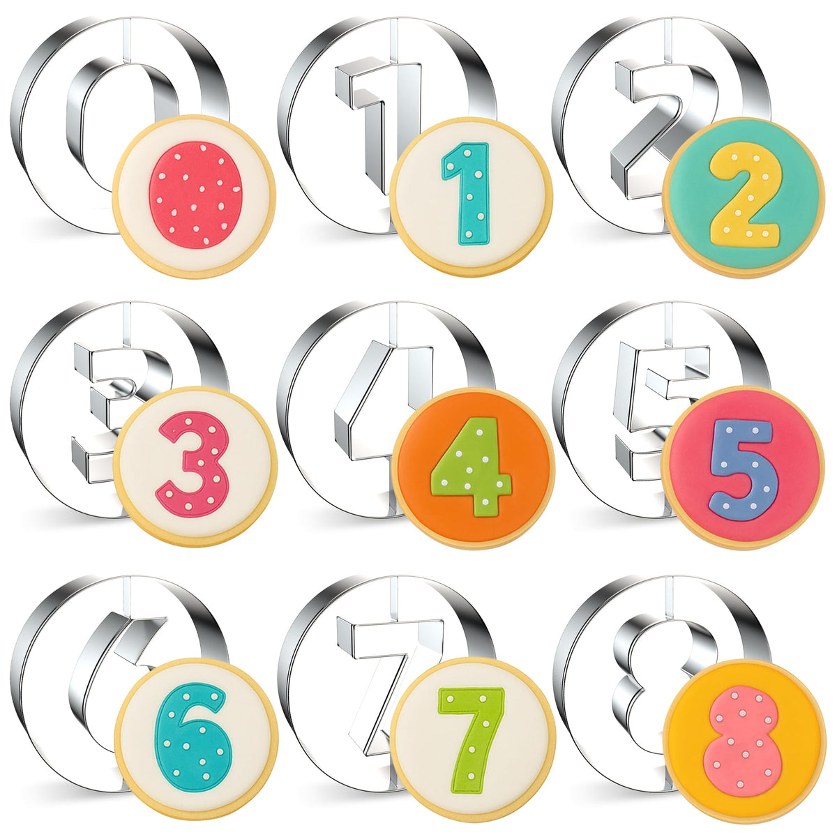 9PCS Number Cookie Cutters Set, Birthday Numbers 0-8(6 Reverses to 9), Stainless Steel Cookie Cutters for Baking, Number Shaped Baking Tool for Homemaking Biscuits, Cookie, Dough