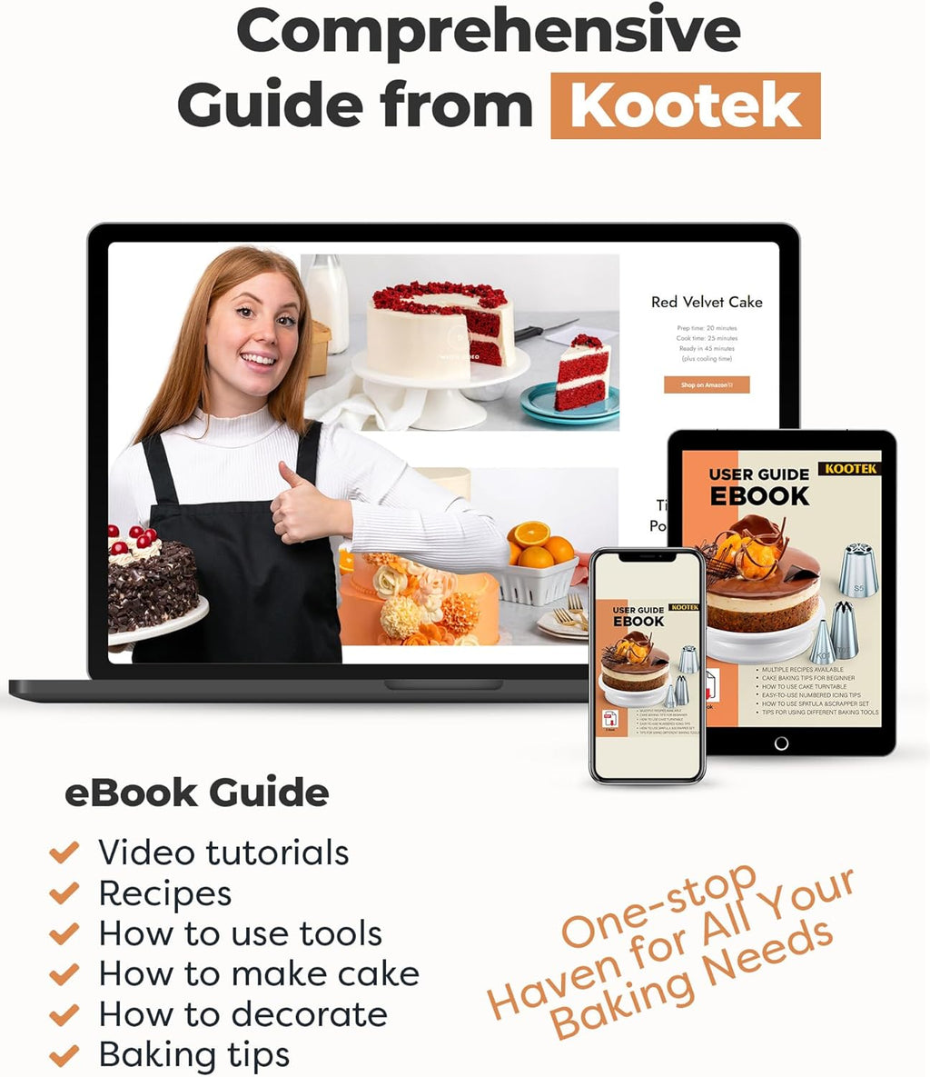 Kootek Cake Decorating Kit Baking Supplies Cake Turntable with 2 Frosting Straight Angled Spatula 3 Icing Smoother Scrapers Baking Accessories Tools for Beginners and Pros, White