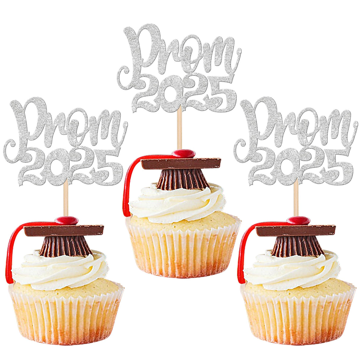 24 PCS 2025 Graduation Cupcake Toppers Glitter Diploma Congrats Grad Cap Cupcake Picks Class of 2025 Cake Decorations for 2025 Graduation Theme Party Supplies Pink