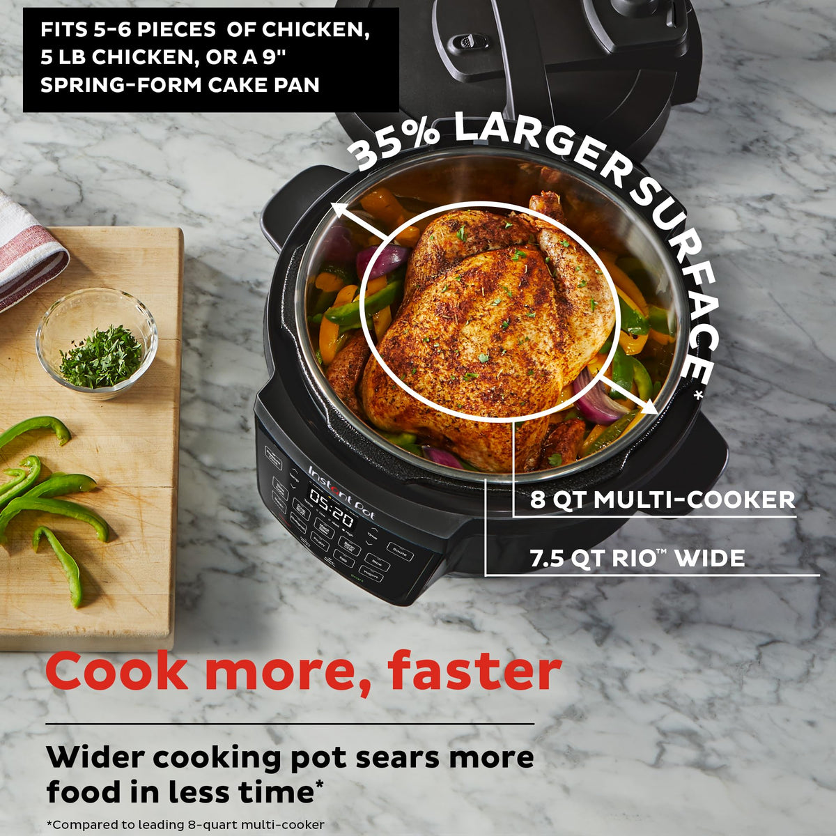 Мультиварка Instant Pot RIO з широким дном, 7,5 кварти, велике дно для обсмажування, тихе вивільнення пари, електрична мультиварка 7-в-1, скороварка, мультиварка, рисоварка, пароварка, смаження, йогурт та підігрівач