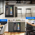 BODEGACOOLER 24-calowa lodówka na wino i napoje, 2-drzwiowa komercyjna chłodziarka do tylnego baru, dwustrefowa chłodziarka do wina, tylna lodówka do baru, na imprezę, mieszcząca 20 butelek i 57 puszek, oświetlenie LED, czarna.