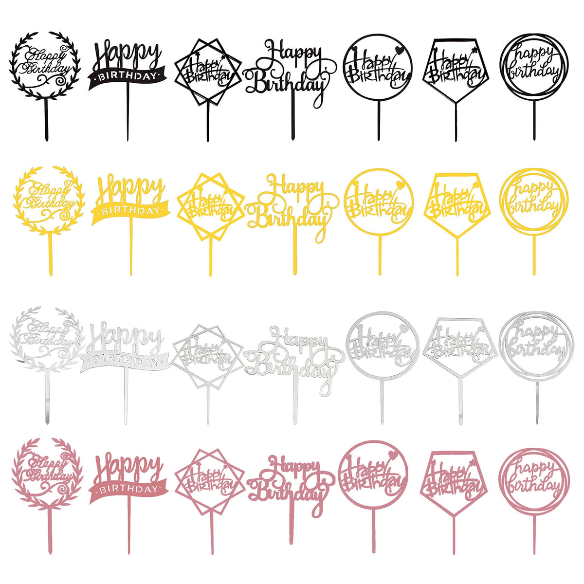 10 PCS Black Happy Birthday Cake Topper Acrylic Cupcake Topper A Series of Birthday Cake Supplies Decorations