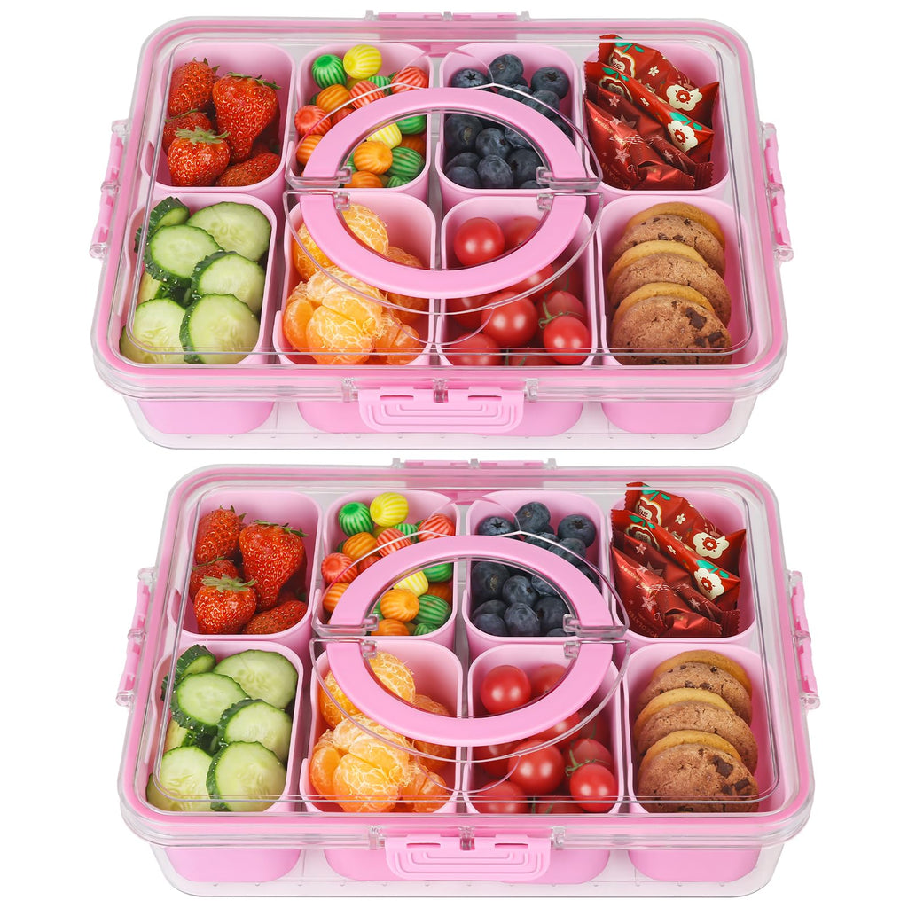 shopwithgreen Divided Serving Tray with Lid and Handle, Portable Snackle Box Charcuterie Container for Party, Veggies, Snack, Fruit, Nuts, Candy, Christmas Tray Snack Box for Entertaining, Picnic