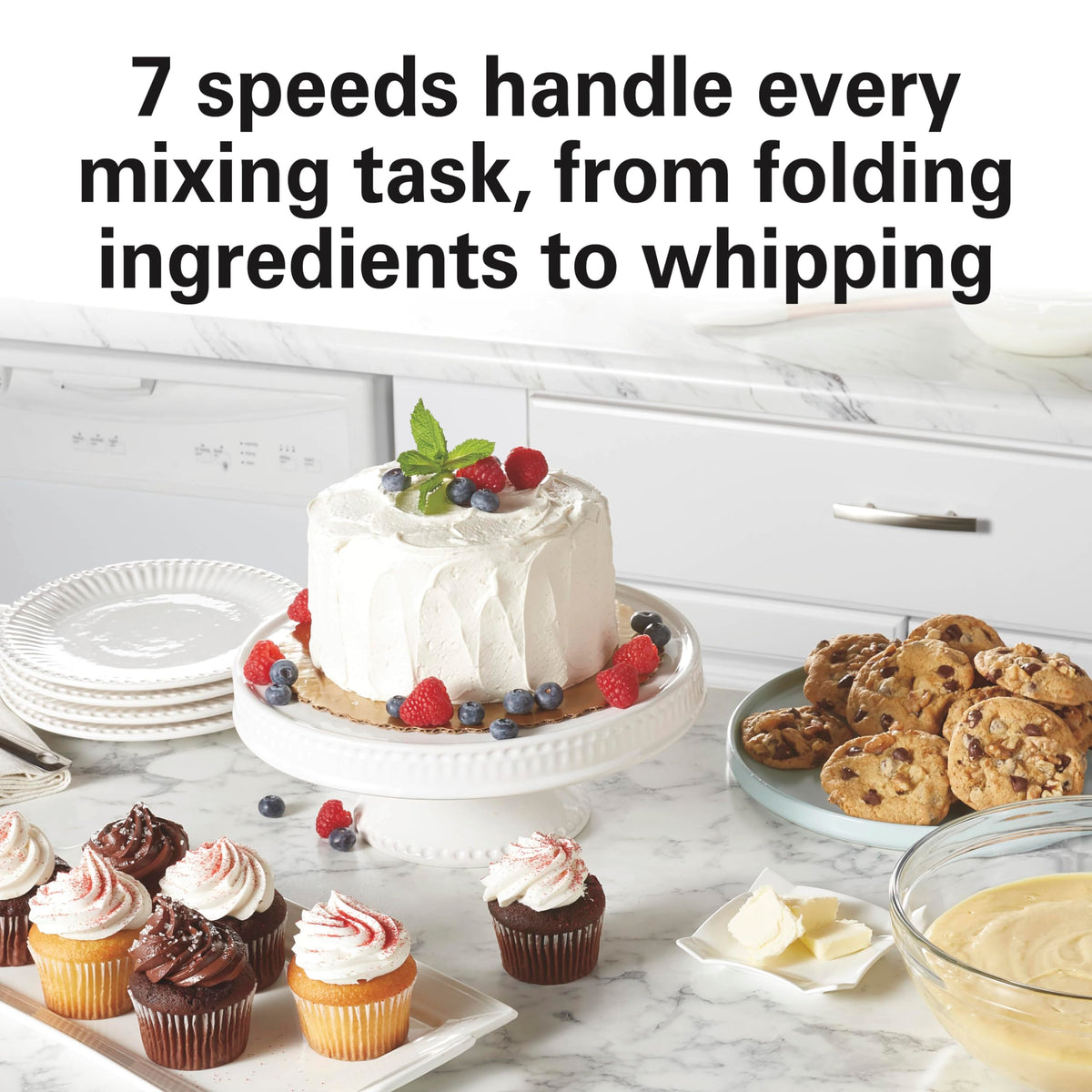Hamilton Beach Electric Stand Mixer, 4 Quarts, Dough Hook, Flat Beater Attachments, Splash Guard 7 Speeds with Whisk, Rose