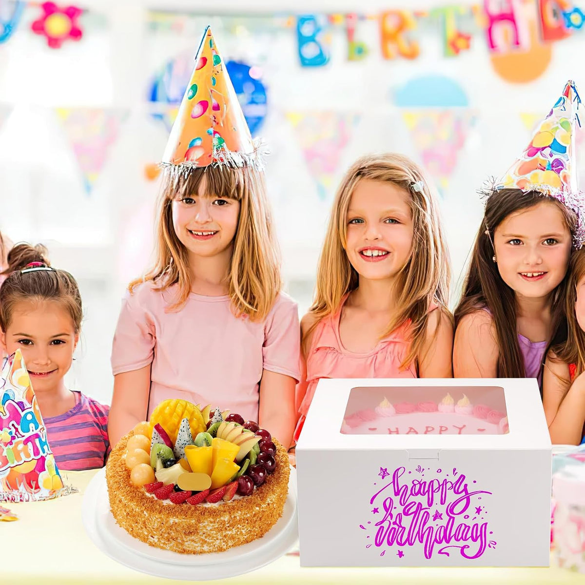 4 Pack Cake Boxes 10 Inch, Disposable Cake Transport Container, White Bakery Boxes with Large Window, for Cookies Pies Cupcakes Pastry (10×10×5 Inches)