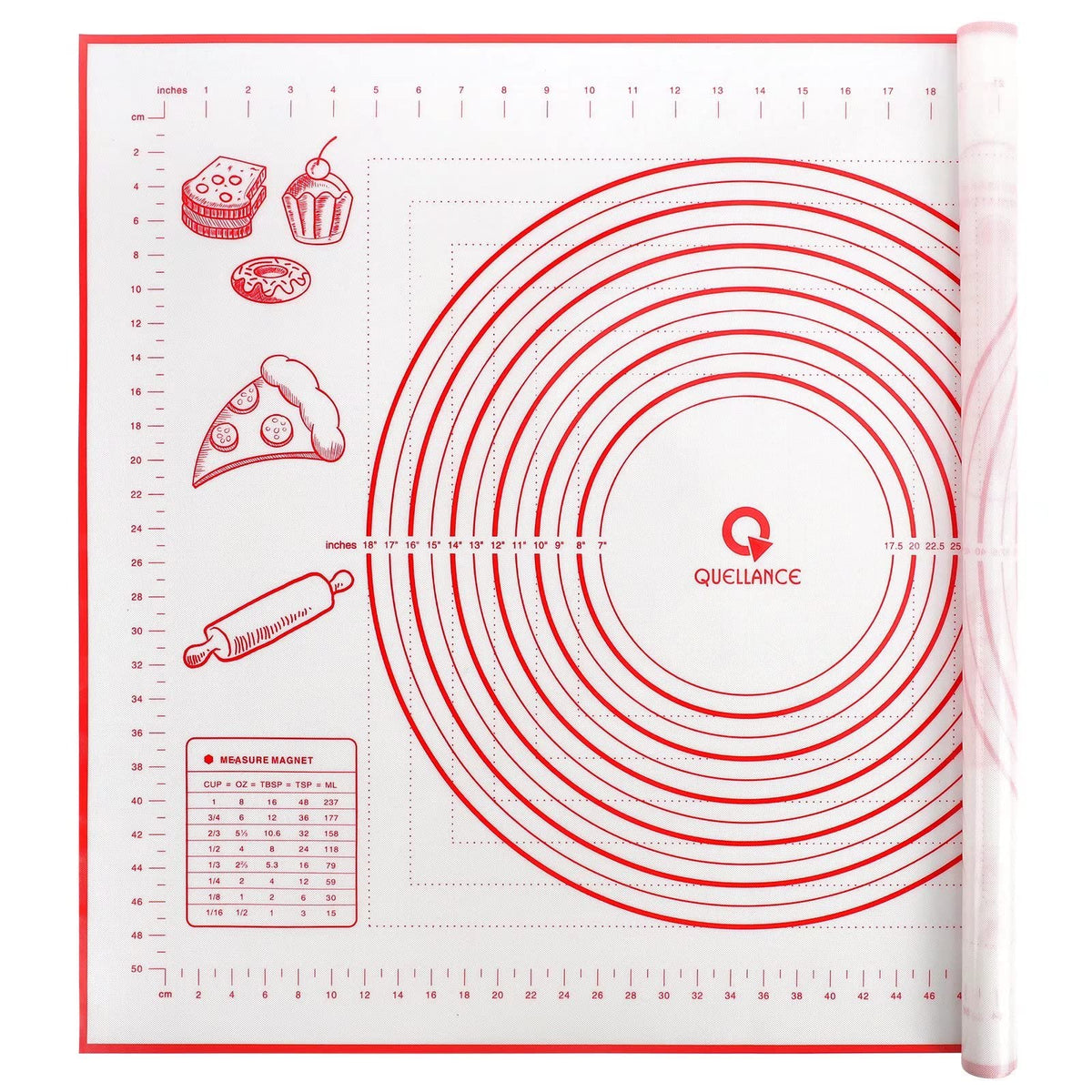 Silicone Pastry Baking Mat Dough - 16x24Inch Large Non Stick Slip Cookie Bread Rolling Mats Sheet, Kitchen Counter Kneading Cooking Board Pad Matt with Measurement for Pie Pizza Cookies Fondant Making