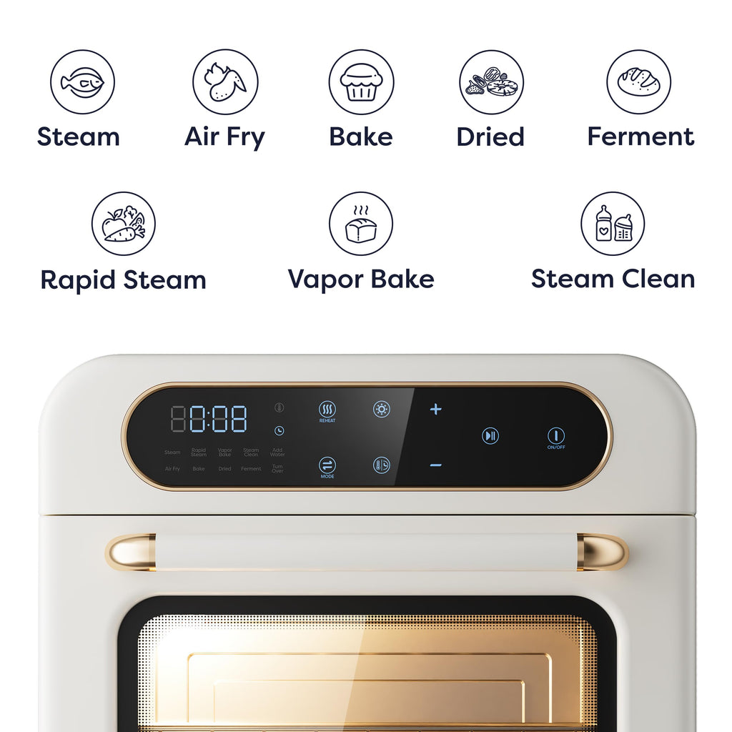 CIARRA 8 w 1 Air Fryer Steam Oven Countertop, 12L Mini Toaster Oven z parą, szybka para, Air Fry, pieczenie parowe, czyszczenie parą, pieczenie, suszenie, fermentacja, biały