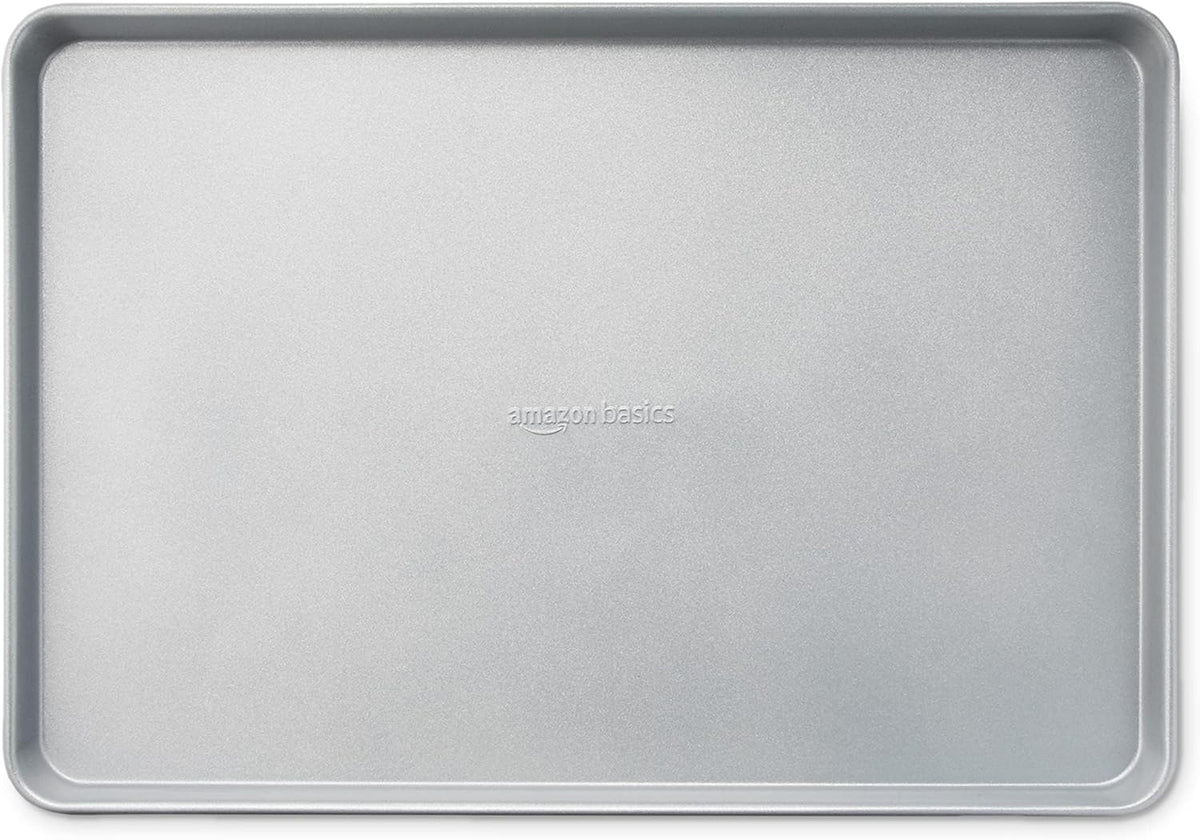 Amazon Basics Ceramic Nonstick Baking Sheets & Cooling Rack Set, Non-Toxic, Half Sheet Size, 2-Pack, Gray