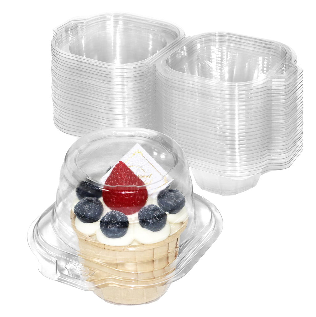 50 Pack Individual Cupcake Containers, Plastic Cupcake Boxes with Lids, Stackable and Reusable, Clear Design for Cupcakes, Muffins, Donuts, Salad Storage