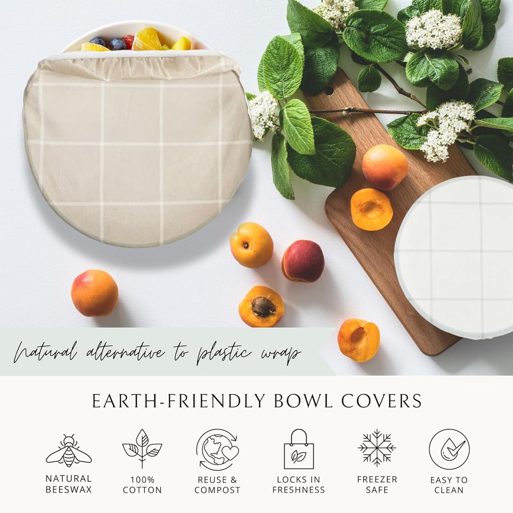 Nectar & Nest Reusable Bowl Covers for Bread Proofing (2 Lg) - Beeswax Bowl Covers Reusable, 100% Organic Cotton, Elastic Cover for Sourdough, Dough Proofing and Food Storage, Compostable