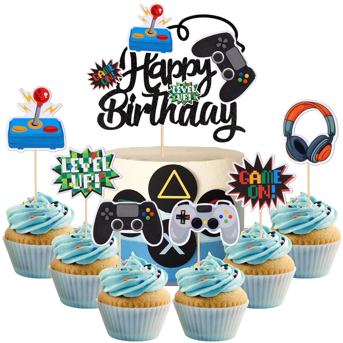 36 PCS Video Game Cupcake Toppers Assembled Game On Controllers Cupcake Picks GamePad Cake Decorations for Game Theme Baby Shower Kids Boys Girls Birthday Anniversary Party Decorations Supplies