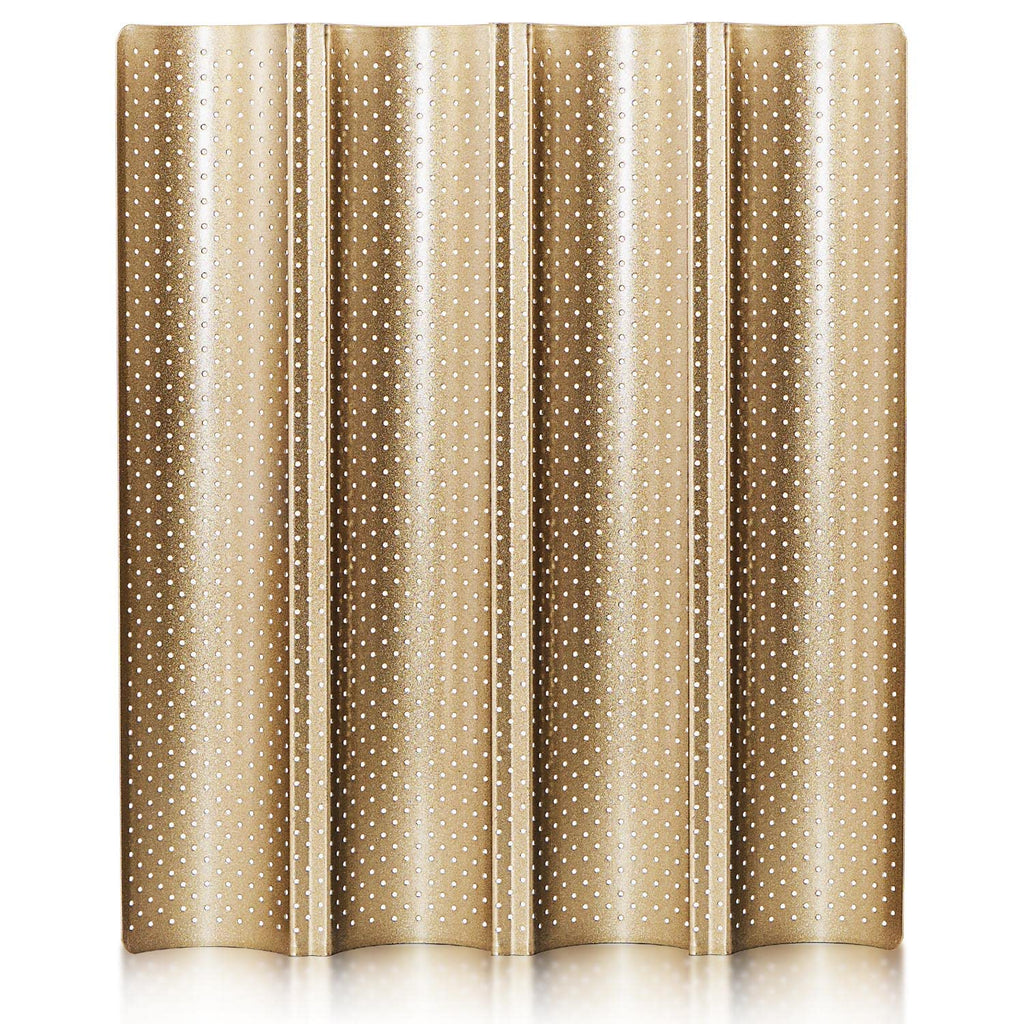 Anaeat 2 Pack Nonstick Perforated French Bread Baking Pan, 15"X 13" Premium Toast Mold for 4 Loaves Baguettes, French & Italian Bread Trays for Baking Loaf Bread, Ventilation & Heat Resistant (Gloden)