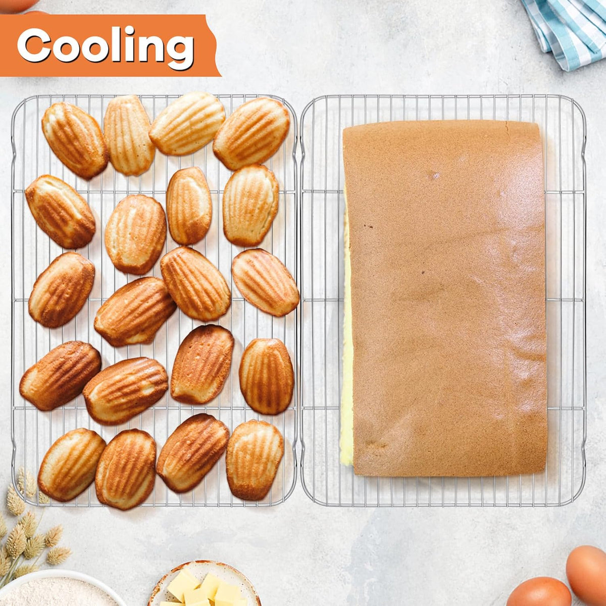 P&P CHEF Baking Rack Cooking Rack Set of 2-16.6''x11.5", Stainless Steel Wire Cooling Drying Roasting Rack, Fits Half Sheet Cookie Pans, Commercial Quality, Oven & Dishwasher Safe
