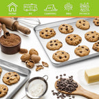 Quarter Sheet Pan Set of 4, CEKEE Stainless Steel Baking Sheet & Cookie Sheets for Baking, Baking Sheet Pan Oven Tray, Heavy Duty & Easy Clean Baking Pans Set - Size 12 x 10 x 0.98 Inch
