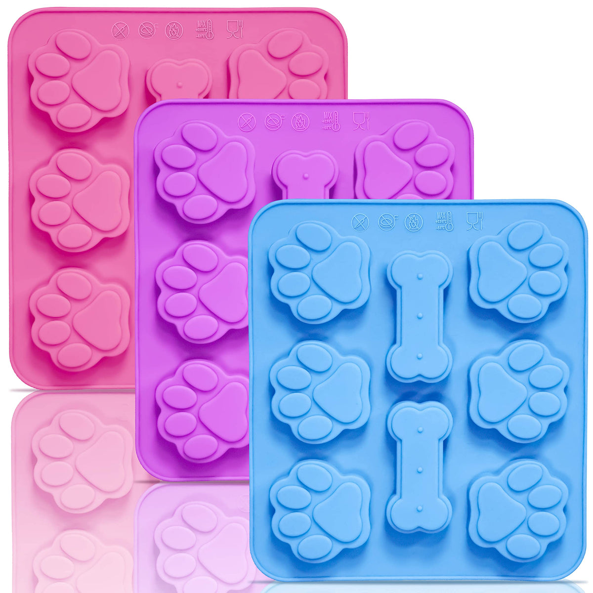 Anaeat Reusable Silicone Molds with Puppy Dog Paw and Bone Shaped, Flexible & Non-Stick Ice Cube Tray, Candy and Chocolate Making Mold for Homemade Baking Dog Treats, Jelly, Biscuit & Cupcake (2 Pack)