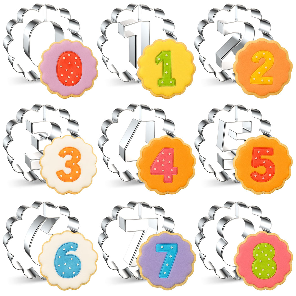 9PCS Number Cookie Cutters Set, Birthday Numbers 0-8(6 Reverses to 9), Stainless Steel Cookie Cutters for Baking, Number Shaped Baking Tool for Homemaking Biscuits, Cookie, Dough