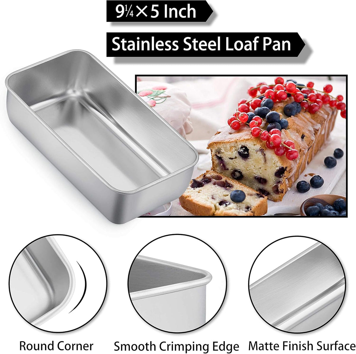 TeamFar Loaf Pans for Baking Bread, 9 × 5 Inch Stainless Steel Loaf Bread Pans Tins for Homemade Brownies, Healthy & Sturdy, Oven & Dishwasher Safe - Set of 2
