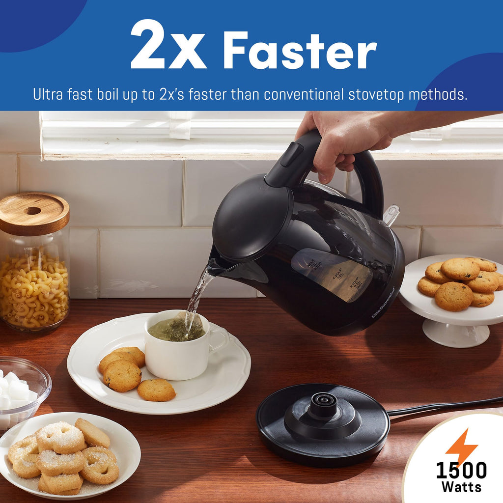 Електричний чайник Elite Gourmet EKT8690 1,7 л, водонагрівач, 1500 Вт, бойлер, без BPA, швидке кип'ятіння, віконце рівня води та автоматичне вимкнення, чорний