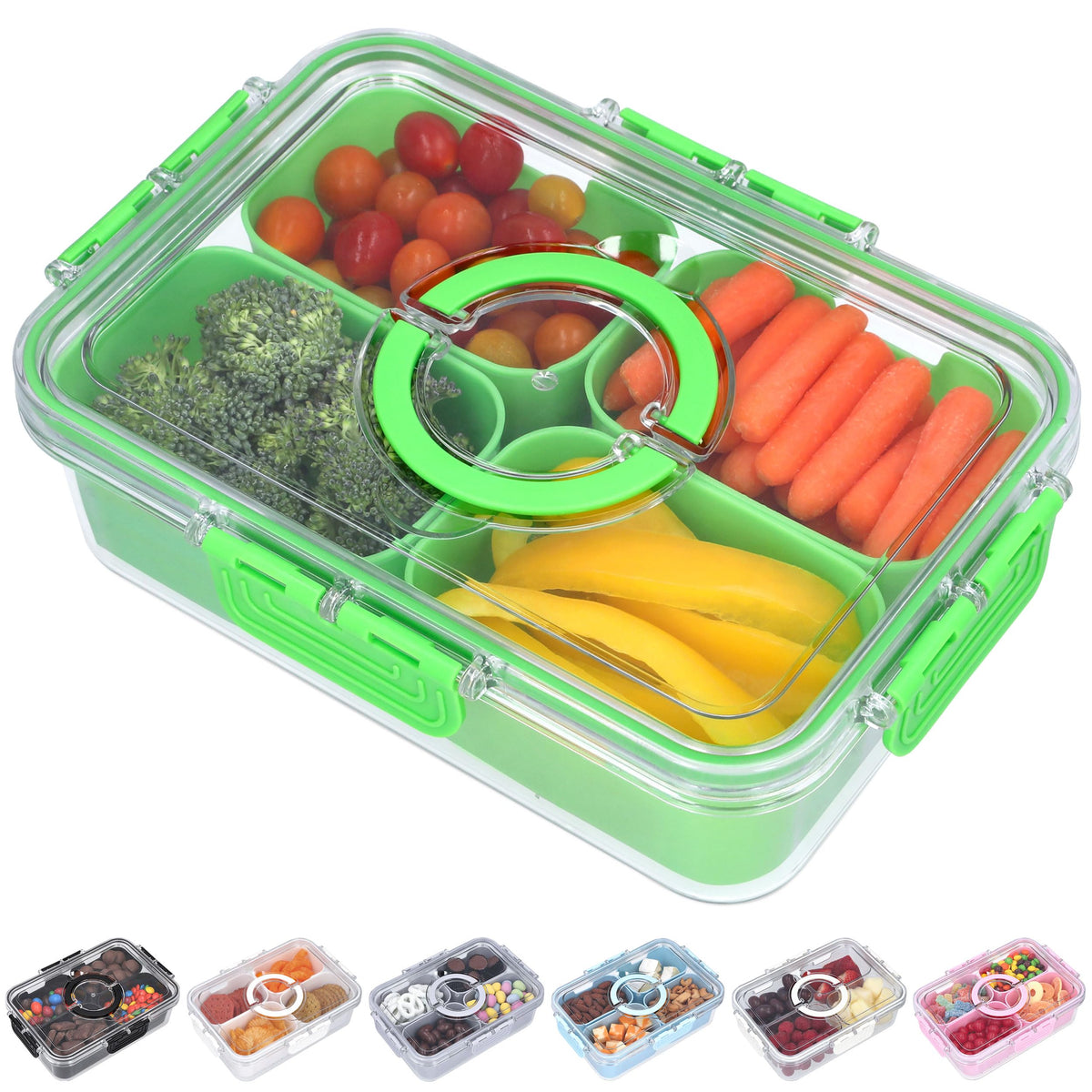 Snackle Box Container with Lid- Travel Charcuterie Box with Handle - Organizer for Candy, Fruit, Nuts, Veggies, Snacks, Beach Essentials, Portable Lunch Box (Pink, Small)