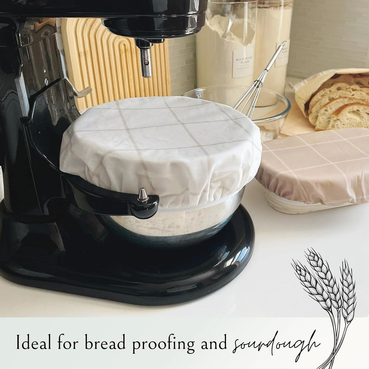 Nectar & Nest Reusable Bowl Covers for Bread Proofing (2 Lg) - Beeswax Bowl Covers Reusable, 100% Organic Cotton, Elastic Cover for Sourdough, Dough Proofing and Food Storage, Compostable