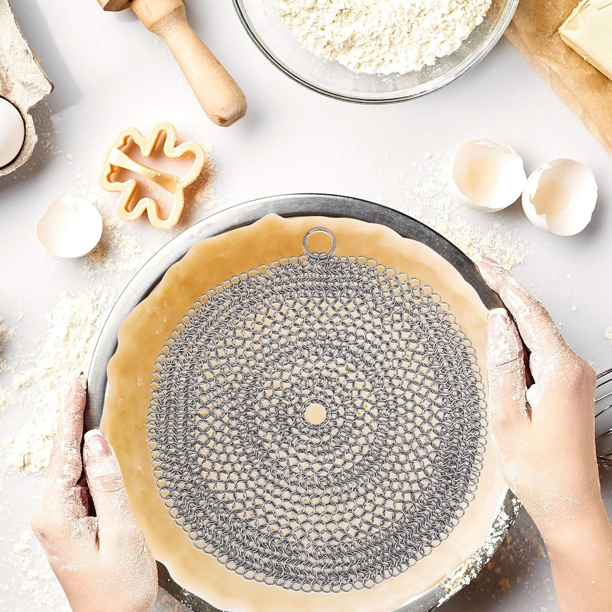 Baking Pie Crust Weights Chain, Stainless Steel Pie Weight Chain Ceramic Pie Weights Alternatives Baking Pie Weights Armor Shield for Baking Crust Kitchen Accessories for 7-10in Pies