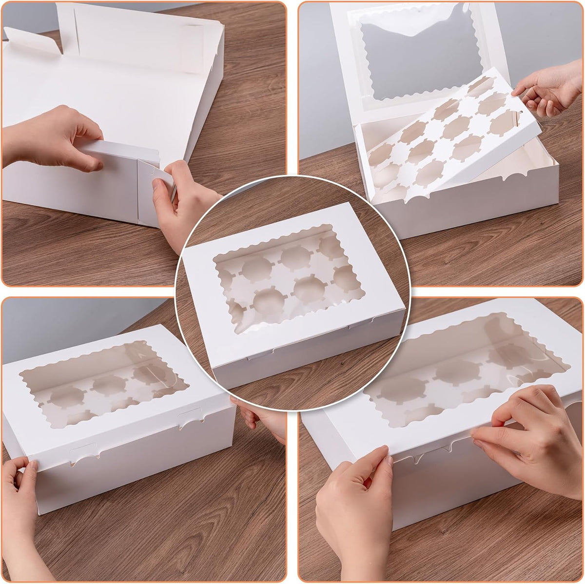 Hoewina 6PCS Cupcake Boxes - Hold 12 Count Cupcake Containers with Window, Food Grade Cupcake Holder Easy Transport and Presentation - Ideal for Cupcakes, Desserts, and More