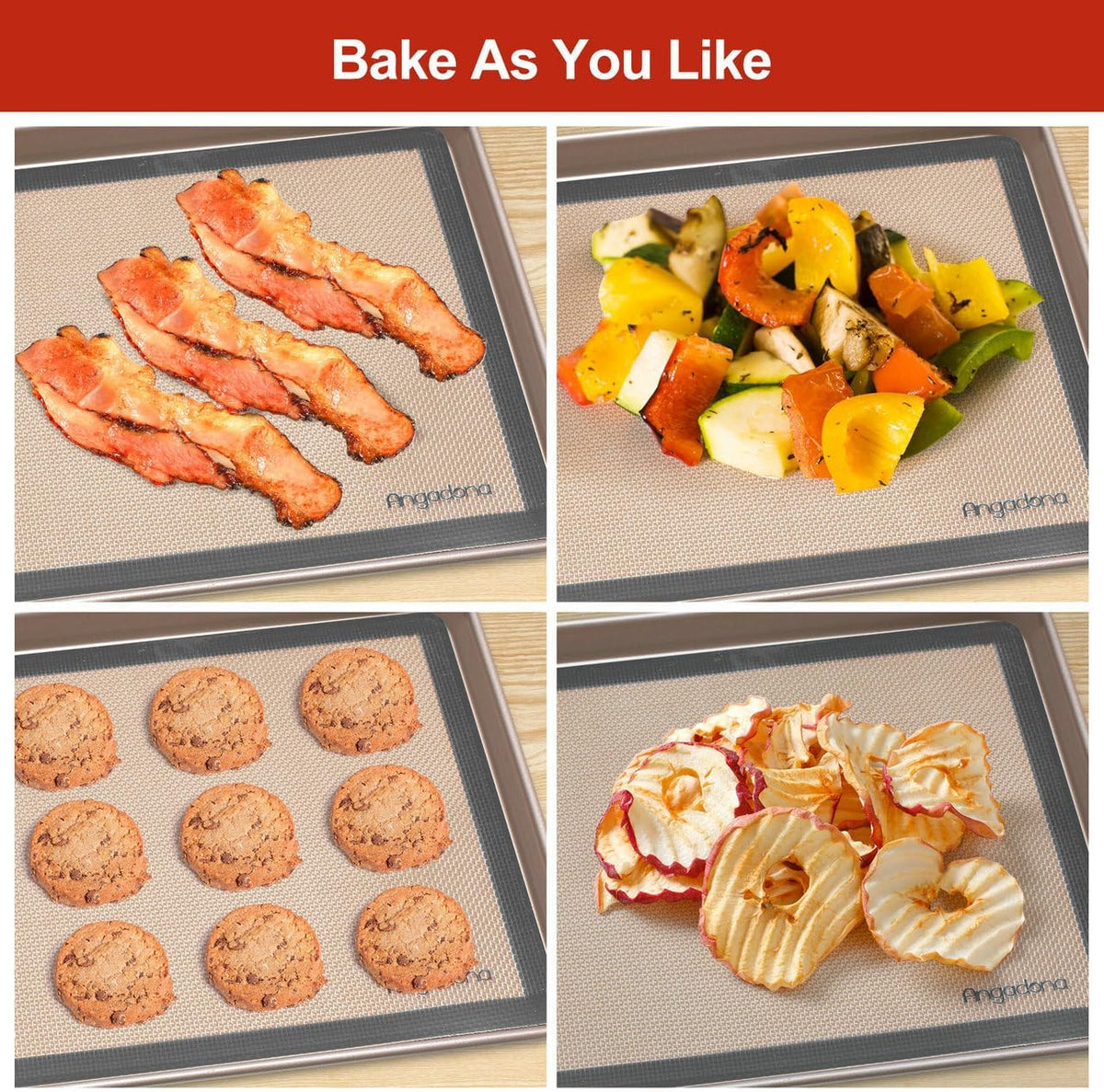 Silicone Baking Mat Set of 6, Non-Stick & Easy Clean Food Grade Reusable Baking Mat, Silicon Baking Mats Oven Liner Sheet, Round & Square Cake Mat, Pastry Board Rolling Dough Mats for Macaron Cookie