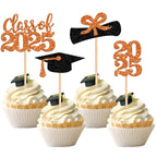 36 PCS 2023 Graduation Theme Cupcake Toppers Glitter Class of 2023 Graduation Cap Diploma Cupcake Picks Party Cake Decorations Supplies Red