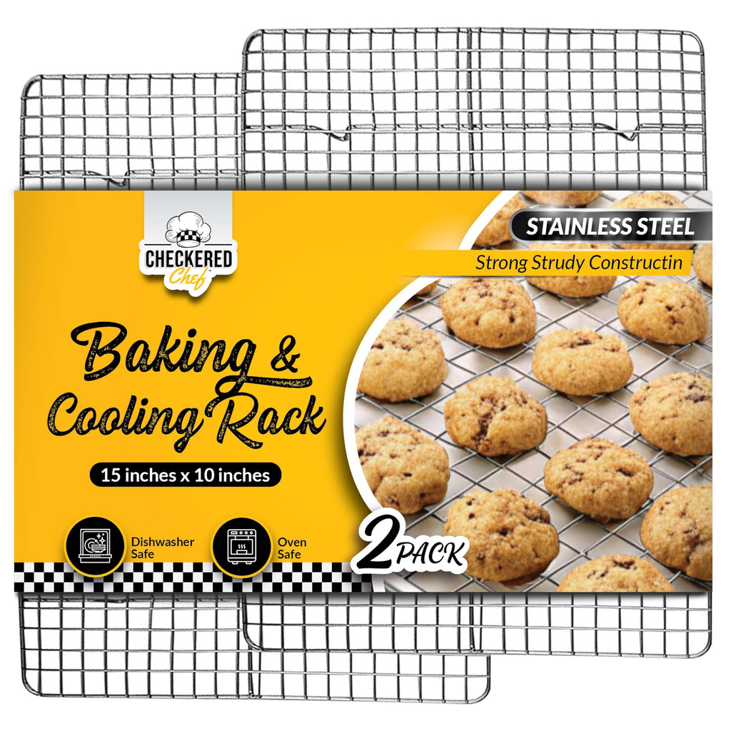 Checkered Chef Cooling Rack for Cooking and Baking - 8” x 11 ¾" Set of 2 Stainless Steel, Oven Safe Grid Wire Cookie Cooling Racks