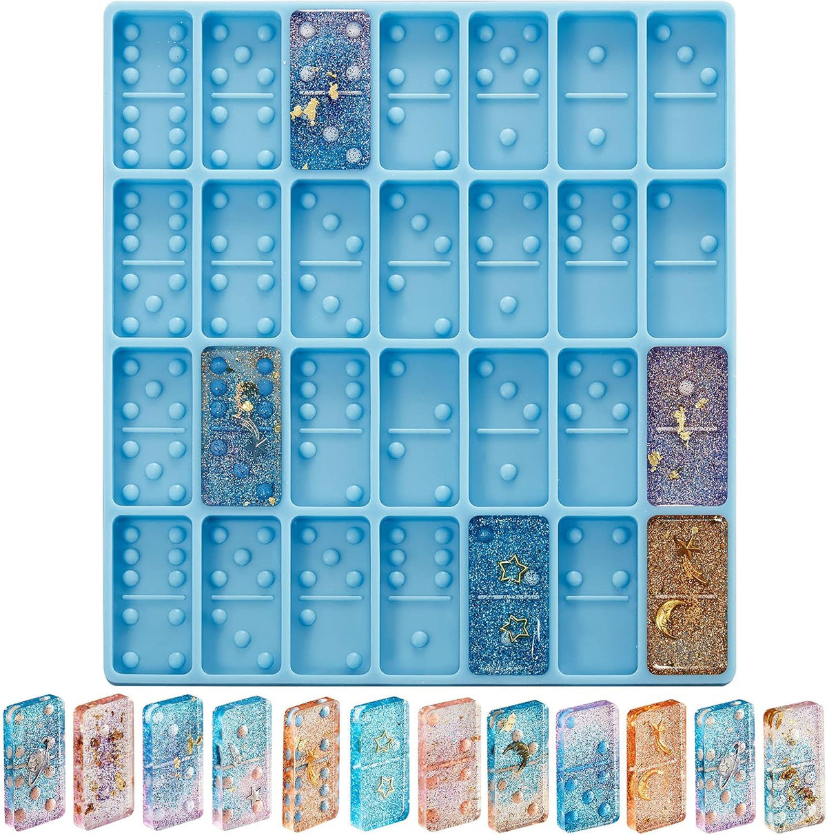 Domino Mold for Resin Domino Mold for Epoxy Candy Clay Chocolate Mould 28 Cavities Silicone Mould Pendant Epoxy Cake Jewelry Making Tool(125 Gram,Blue)