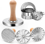 3+5 Cookie Stamps Biscuit Cutter Set, Luxiv 3 Molds Metal Cookie Press Mold Wooden Handle Embossing Stamper, 5 Size Cookie Cutter Tool, Hand-press Biscuit Stamper for DIY Baking Tool