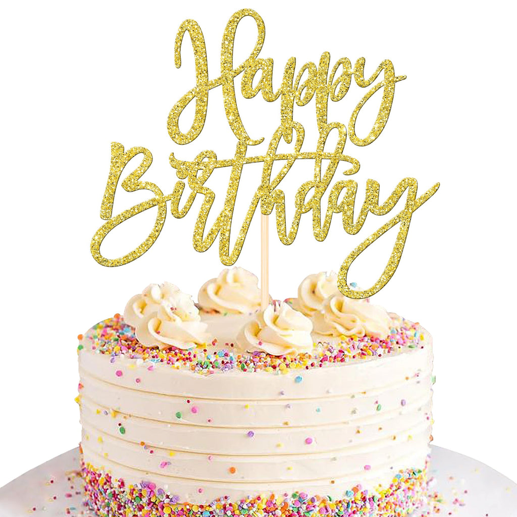 1 PCS Happy Birthday Cake Topper Glitter Cake Pick for Celebrating Anniversary Theme Party Cake Decorations Supplies Light Pink