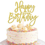 1 PCS Happy Birthday Cake Topper Glitter Cake Pick for Celebrating Anniversary Theme Party Cake Decorations Supplies Light Pink