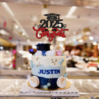 1Pc Congrats Grad 2025 Cake Topper Red Glitter Diploma Graduation Cap Cake Pick Congrats Class of 2025 Cake Decorations for 2025 Graduation Theme High School Boys Girls Graduate Party Supplies