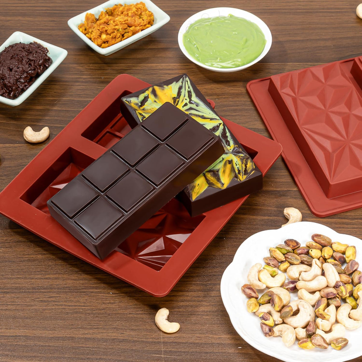 Chocolate Bar Mold Deep Dubai 1 Inch Pistachio Chocolate Bar Silicone Thick Mold for Stuffed Bar, Large Candy Bar Mould for Filling