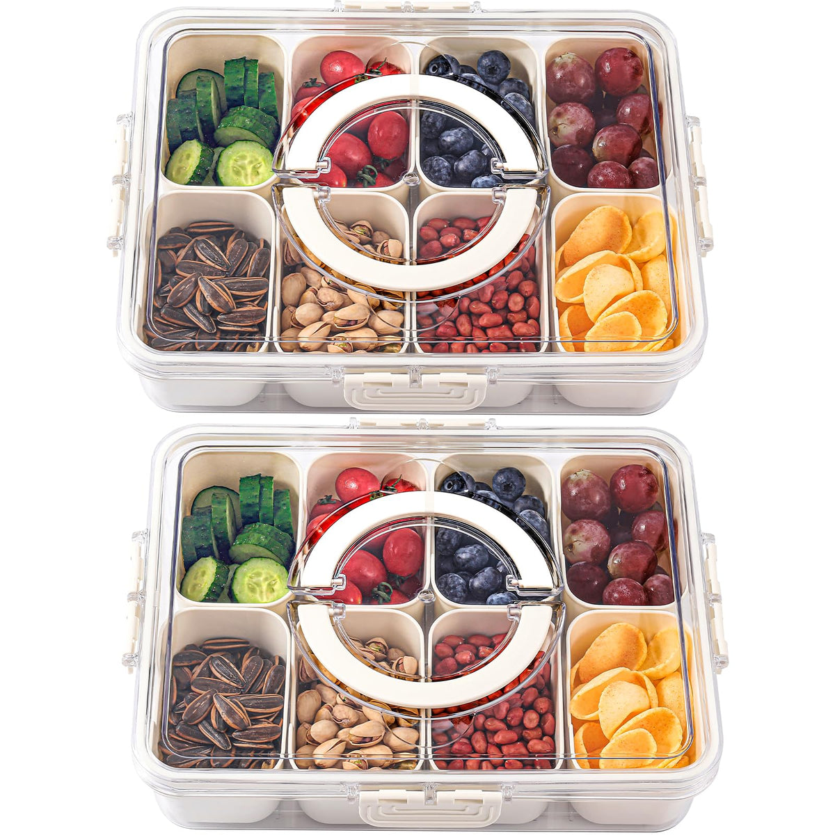 shopwithgreen Divided Serving Tray with Lid and Handle, Portable Snackle Box Charcuterie Container for Party, Veggies, Snack, Fruit, Nuts, Candy, Christmas Tray Snack Box for Entertaining, Picnic