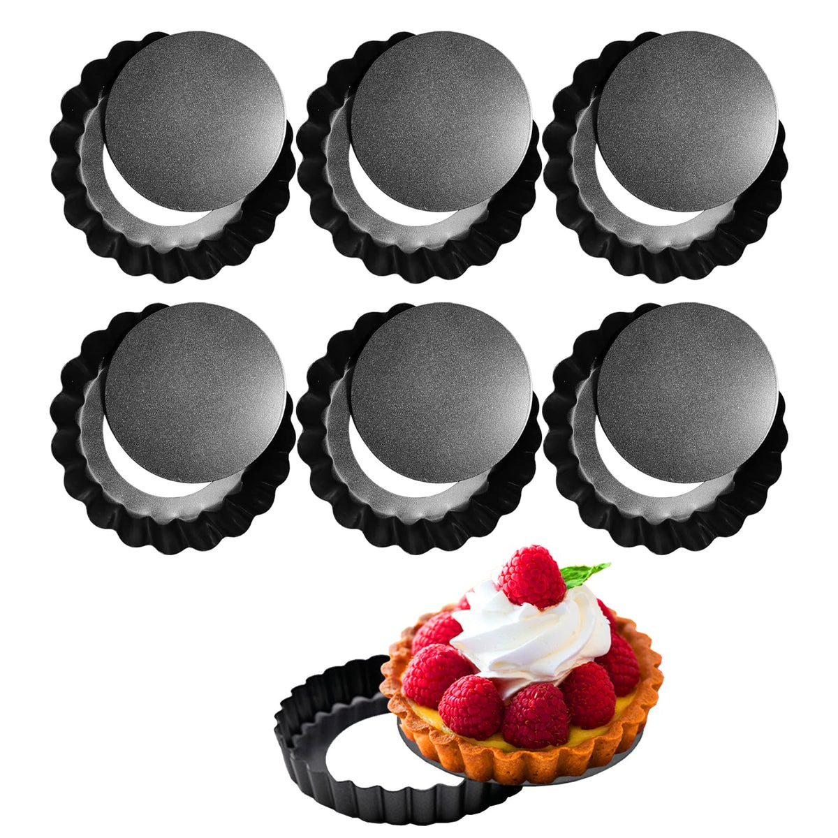 9 Inch Tart and Quiche Pan with Removable Bottom, Pie pans for baking, Non-stick Carbon Steel Quiche Pan for Pie, Mousse Cakes, Fruit and Desserts