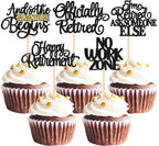 30 PCS Happy Retirement Cupcake Toppers Officially Retired No Work Zone Adventure Begins Cupcake Picks for Retirement Theme Farewell Birthday Party Cake Decorations Supplies Black