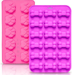 Anaeat Reusable Silicone Molds with Puppy Dog Paw and Bone Shaped, Flexible & Non-Stick Ice Cube Tray, Candy and Chocolate Making Mold for Homemade Baking Dog Treats, Jelly, Biscuit & Cupcake (2 Pack)