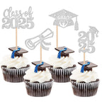 24 PCS 2025 Graduation Cupcake Toppers Glitter Diploma Congrats Grad Cap Cupcake Picks Class of 2025 Cake Decorations for 2025 Graduation Theme Party Supplies Pink