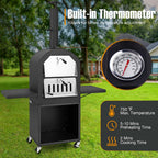 Giantex Pizza Oven Outdoor - piec opalany drewnem z 2 stolikami bocznymi, kamieniem do pizzy, łopatą do pizzy, pokrywą, rusztami do pieczenia, maszyną do pizzy na kółkach do grilla węglowego na zewnątrz, na imprezę w ogrodzie, kemping