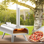 BIG HORN OUTDOORS 16-calowy piec do pizzy na pellet drzewny Piec do pizzy na pellet, przenośny piec do pizzy ze stali nierdzewnej z kamieniem do pizzy na zewnątrz, do kuchni ogrodowej, do pizzy