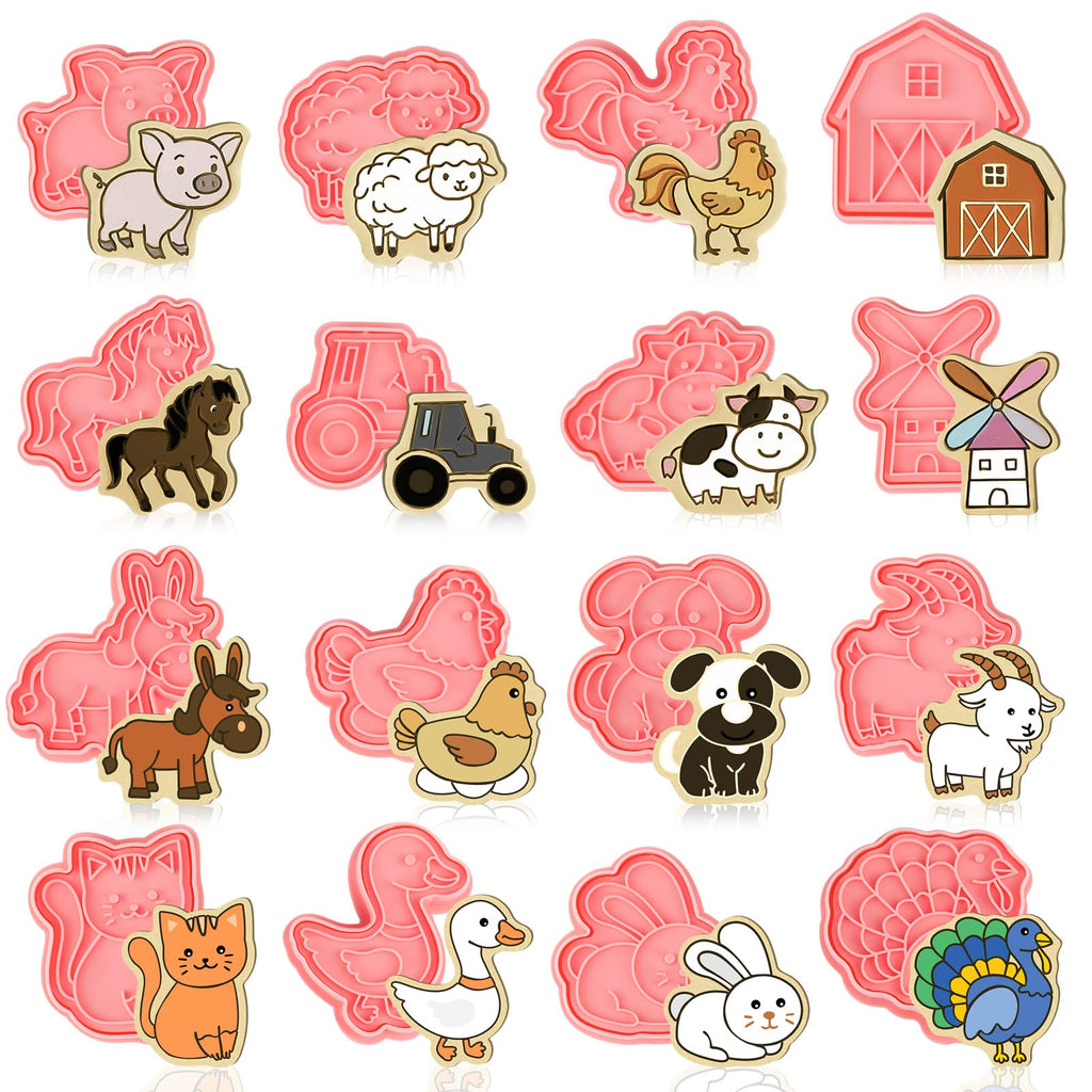 Jspupifip 16 Pack Animal Cookie Cutters Set,3D Cookie Plunger Stamps Jungle Safari Animal Zoo Circus DIY Press Molds Baby Shower Cracker Cutters Birthday Party Baking Supplies Clay Biscuit Molds